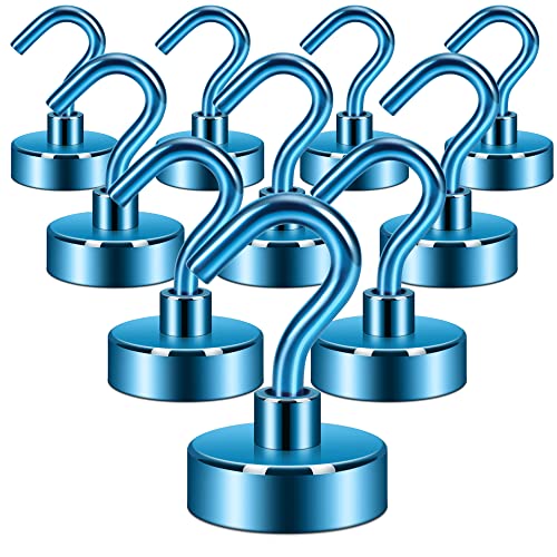 Neosmuk Magnetic Hooks,30lb+ Heavy Duty Earth Magnets with Hook for Refrigerator, Extra Strong Cruise Hook for Hanging, Magnetic Hanger for Cabins, Grill (Silver White, Pack of 10)