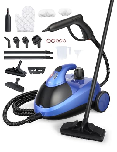Aspiron Steam Cleaner, 80PSI 293°F Multipurpose Heavy Duty Canister Steamer,Built-In Storage, Handheld Steam Mop for Home Car Upholstery Bed Furniture Carpet Bathroom Tile Grout Floor Cleaning, Blue