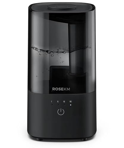 Humidifiers for Bedroom, Cool Mist Humidifier for Home Plant and Baby Nursery, Quiet Ultrasonic Humidifier with 360° Nozzle, Auto Shut-Off, Filterless, Black
