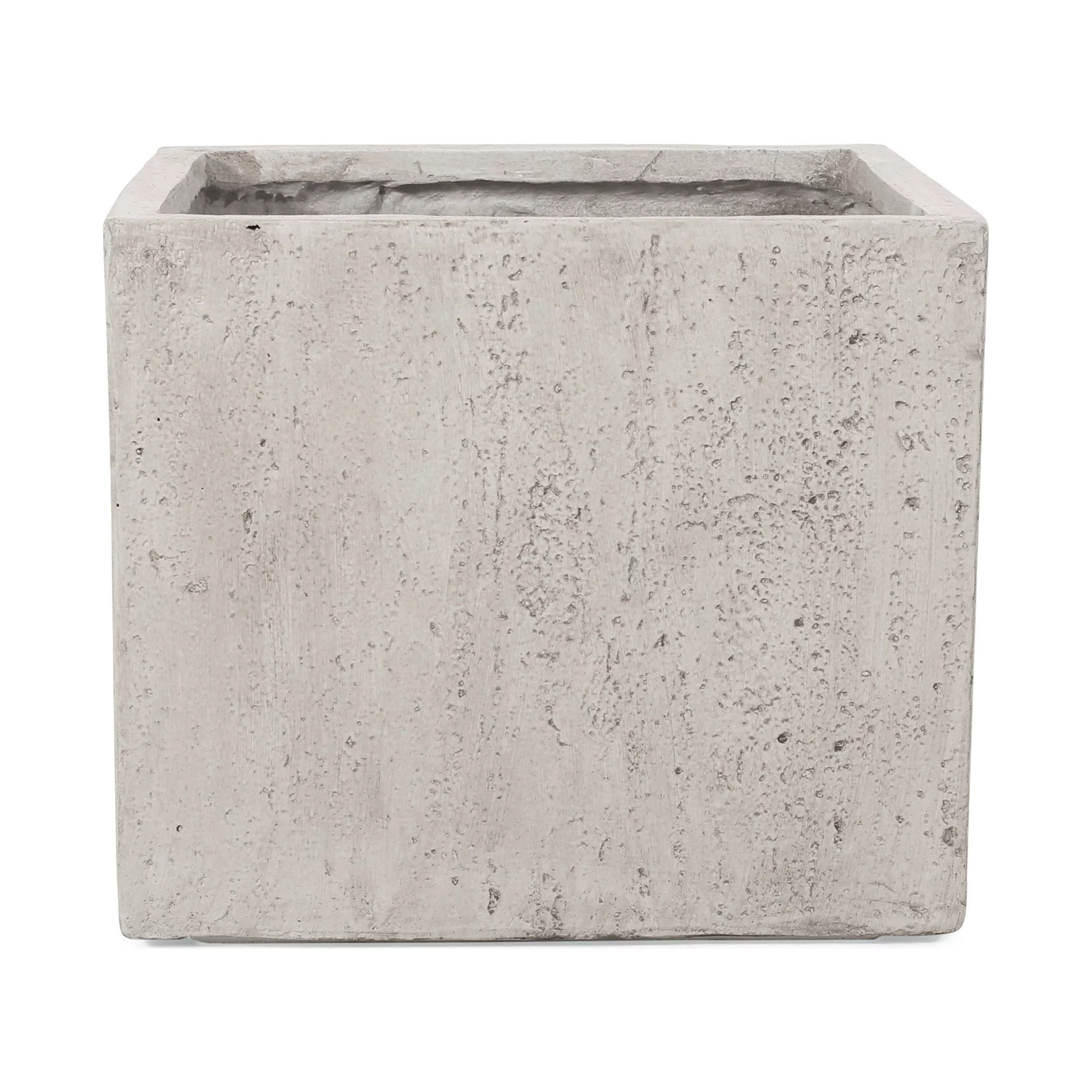 Noble House Ella Outdoor Modern Large Cast Stone Square Planter in White