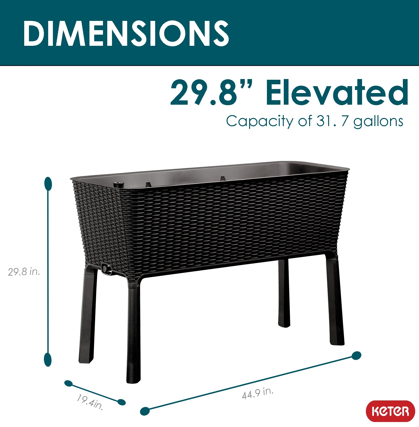 Keter Easy Grow Durable Resin Raised Garden Bed with Self-Watering and Drainage System, Rattan Anthracite Grey
