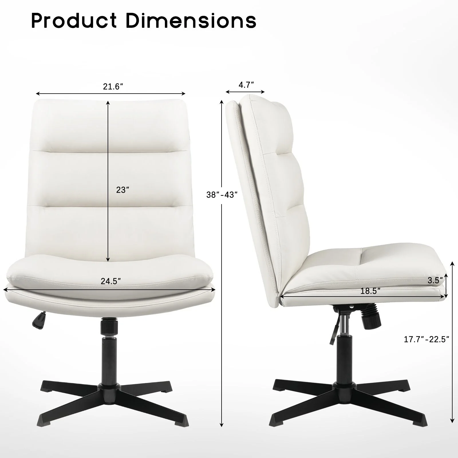 Bossin  Office Chair Desk Chair Armless No Wheels, PU Leather Criss Cross Legged, High Back Task Chair White