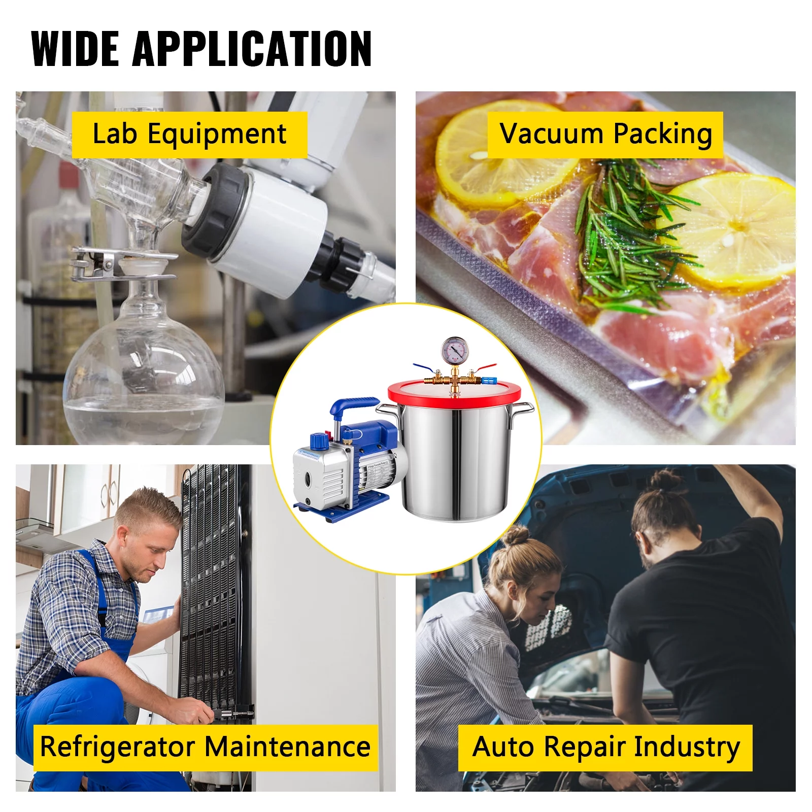 VEVOR Vacuum Pump 3.6CFM 1/4hp Dual Stages HVAC A/C Refrigeration Kit 5PA Ultimate Vacuum Manifold Gauge Set Including 3 gallons Vacuum Chamber, Manifold Gauge and Hose for Air Conditioning Systems