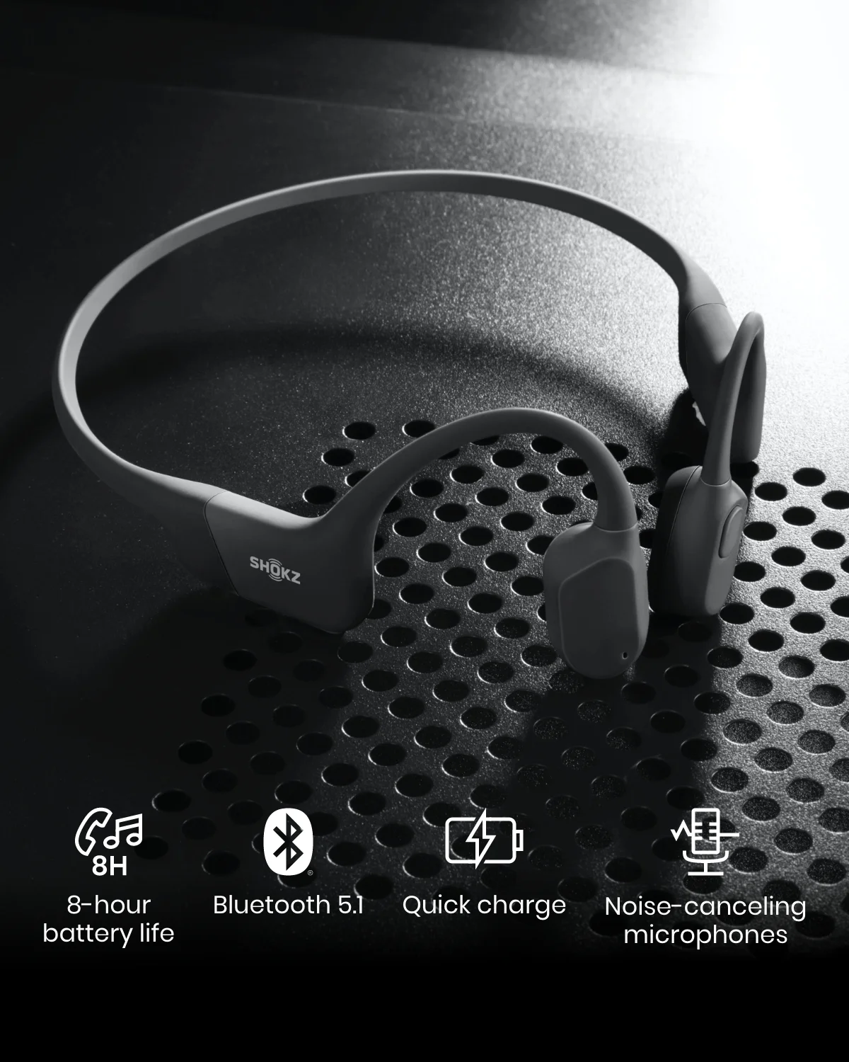 Shokz OpenRun Bone Conduction Waterproof Bluetooth Headphones for Sports with Cooling Wristband (Formerly Aeropex), Black
