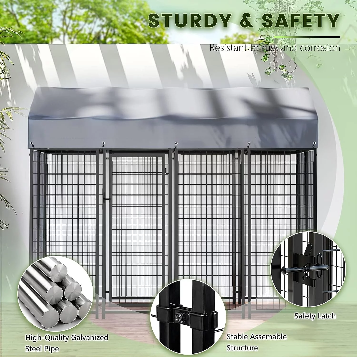 PUKAMI 8x4x6ft Large Outdoor Dog Kennel,Heavy Duty Welded Wire Dog Run,Dog Playpen Fence with UV-Resistant Waterproof Roof,Dog Enclosure for Outside,Dog House Cage with Secure Lock