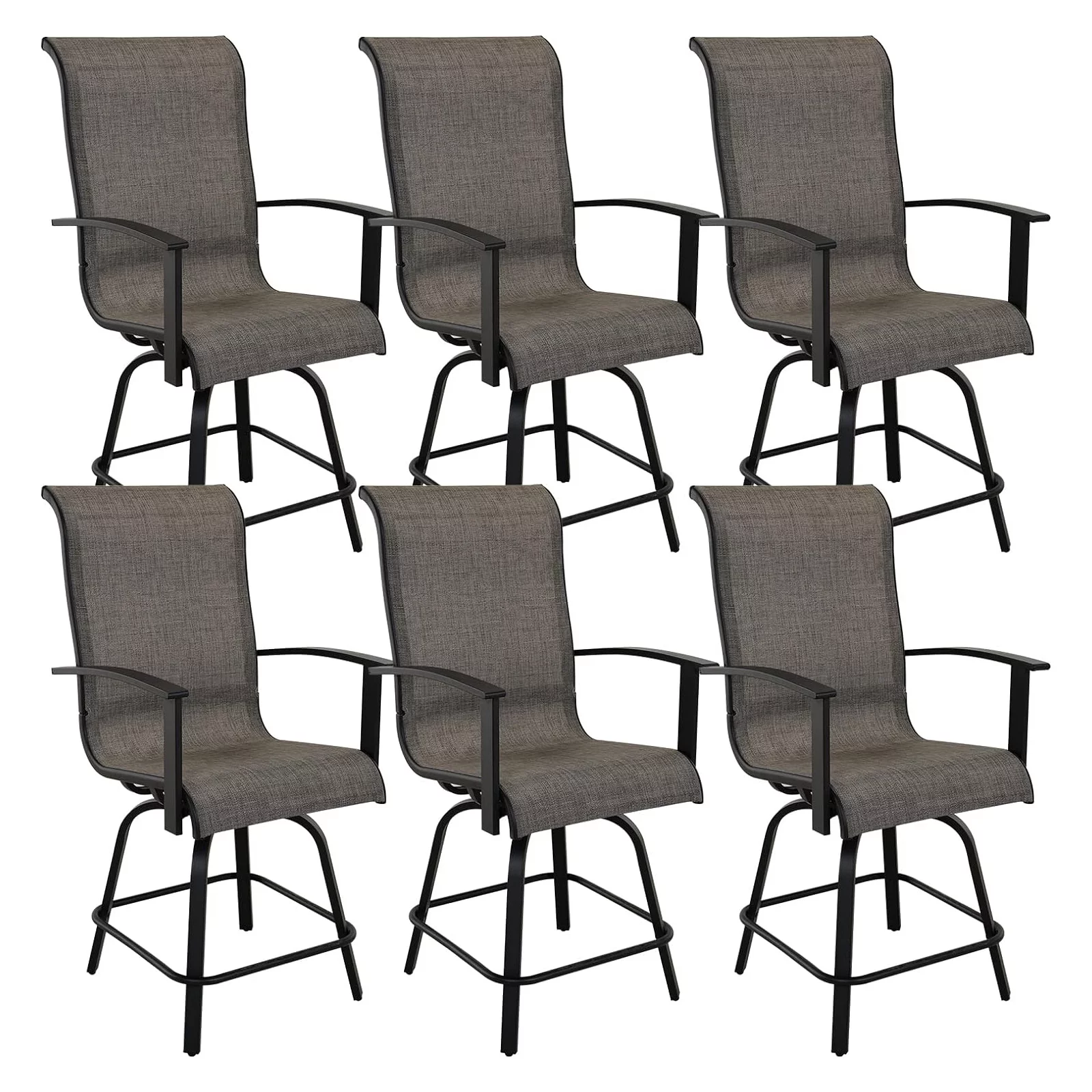 Grand Patio Outdoor Swivel Bar Chairs Set of 6, Counter Height Bar Stools Highback Bistro Chairs for Patio, Garden, Coffee
