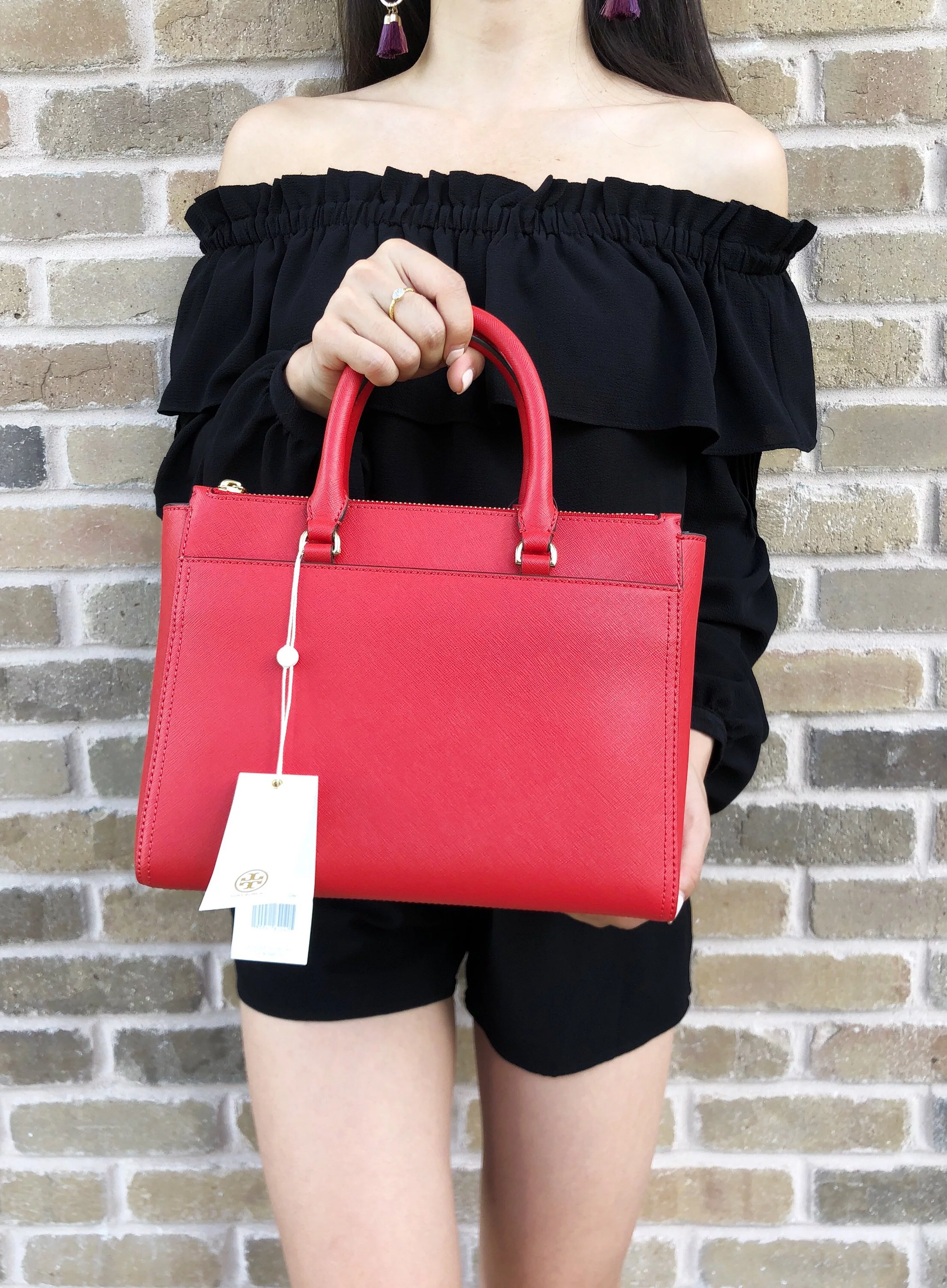 Tory Burch Robinson Small Double Zip Tote Satchel Crossbody Bag Poppy Orange Red