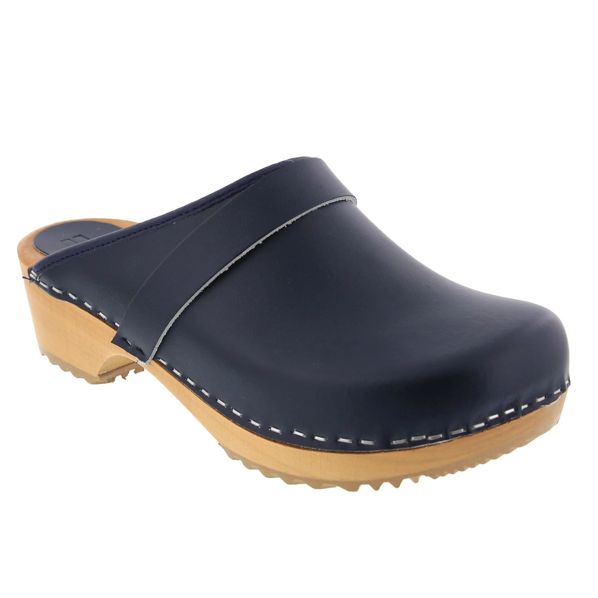 BJORK Maja Open Back Wood Leather Clogs (Navy - EU40)