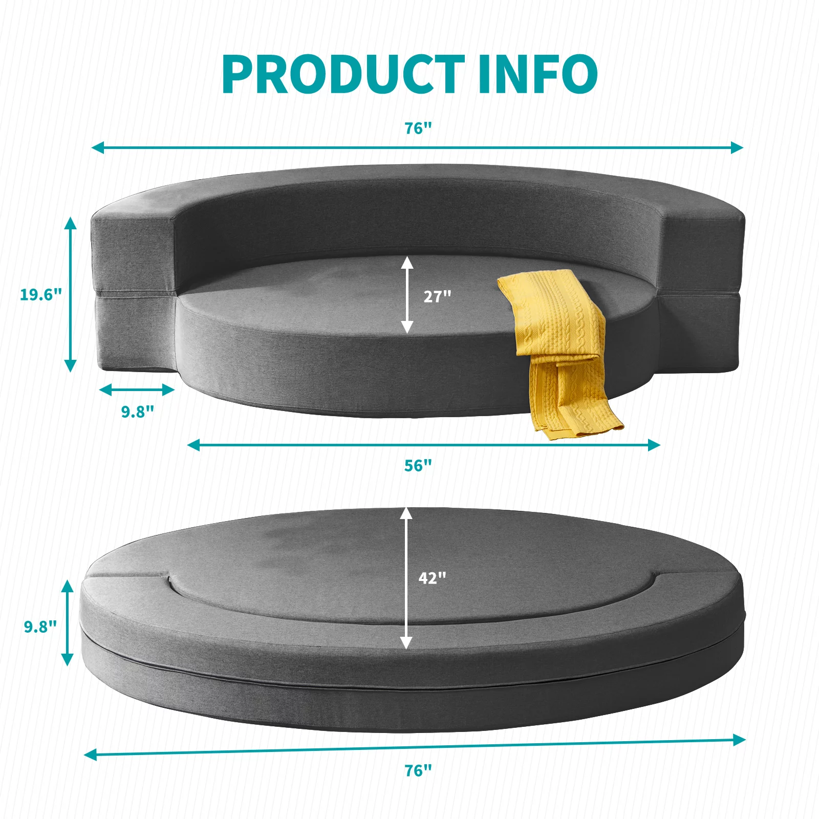 BALUS 9.8 Inch Folding Sofa Bed Couch, Memory Foam Futon Mattress Linen Fabric Sofa, Floor Couch Lounge Sleeper Bed for Living Room Bedroom Guest Room, Dark Grey