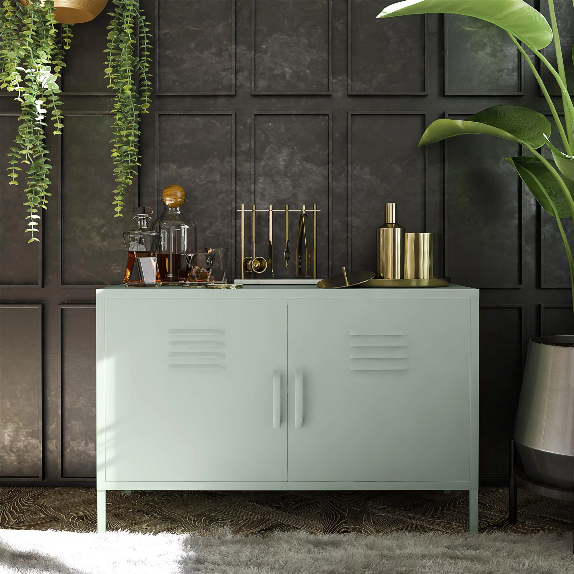 RealRooms Shadwick 2 Door Wide Metal Locker Accent Storage Cabinet, Pale Green
