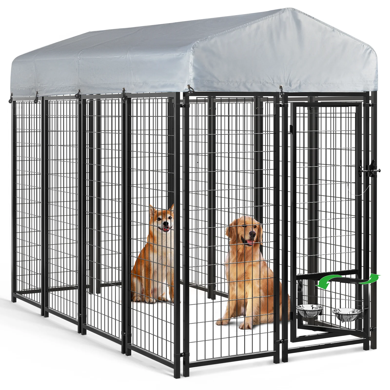 Waleaf 8x4x6 FT Outdoor Dog Kennel for Large Dogs,Large Dog Kennel Outdoor with Rotating Dog Bowl, Pet Dog Run Enclosures with Waterproof UV-Resistant Cover and Secure Lock