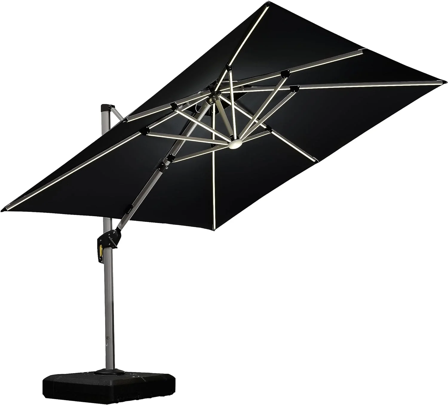 PURPLE LEAF 9ft Solar Powered LED Square Double Top Patio Umbrella Offset Hanging Umbrella Garden Umbrella, Gray