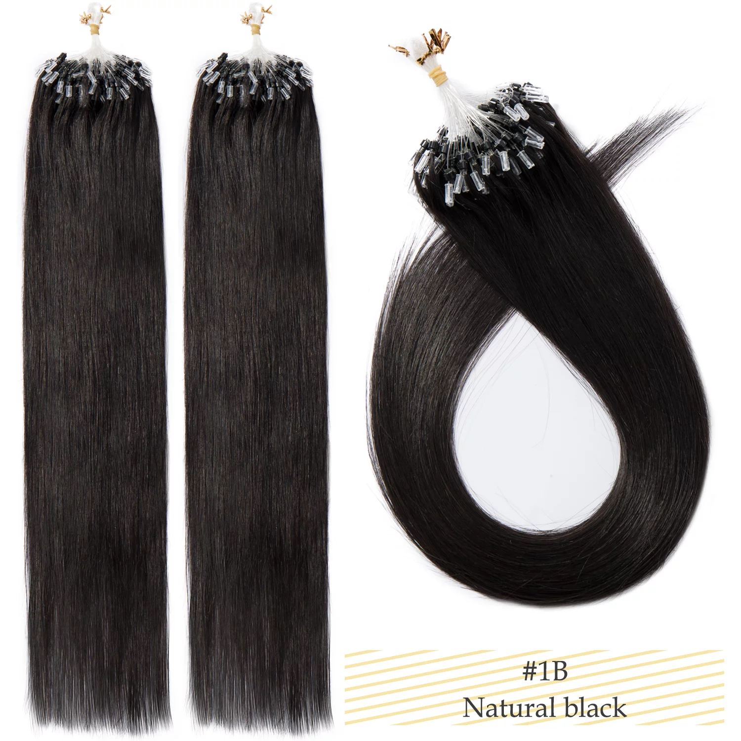 Benehair Micro Ring Easy Loop Hair Extensions 100% Russian Remy Human Hair Line Mini Microtube Links Hair 0.5g 100 Strands Black US