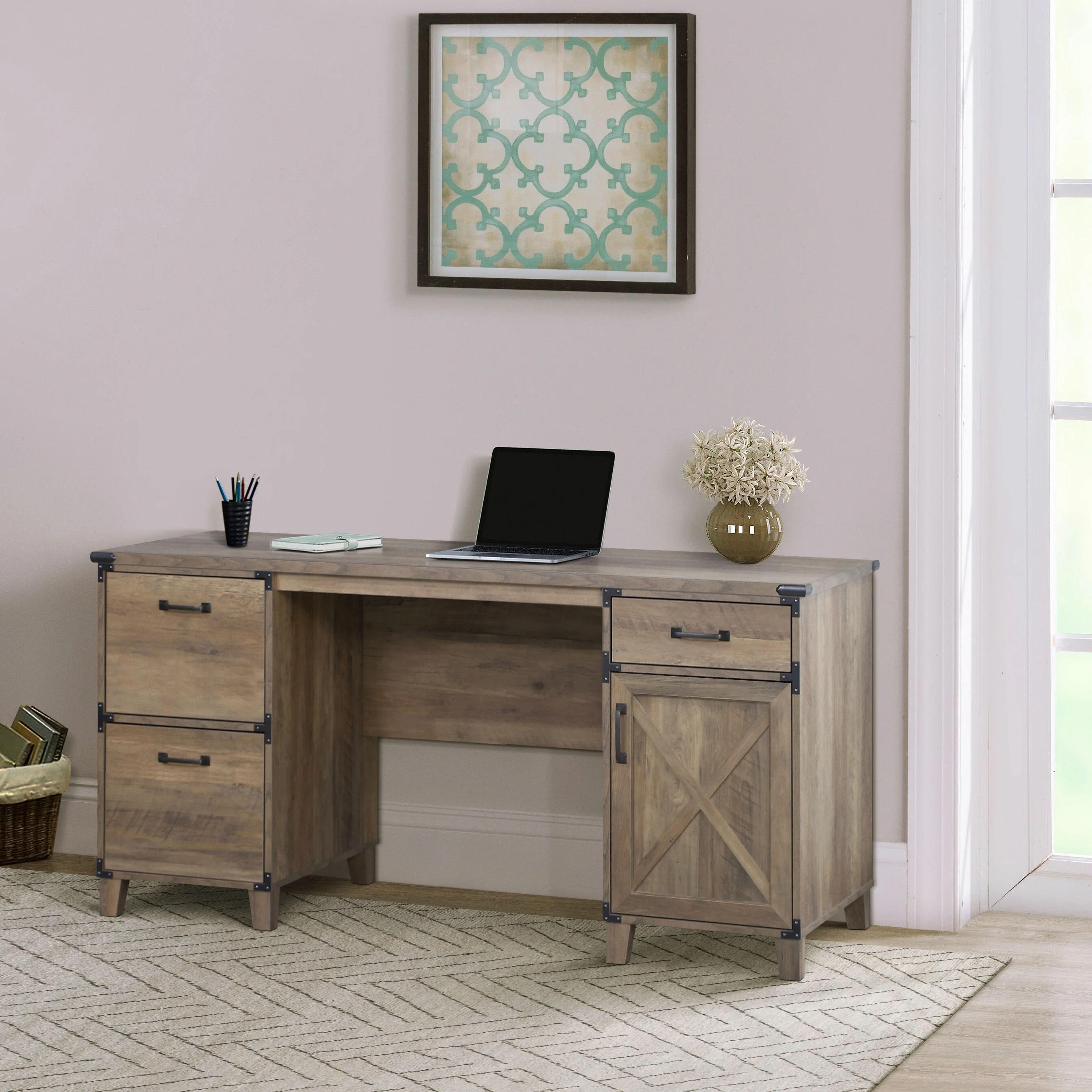 Oxford Farmhouse Rustic Oak Executive desk