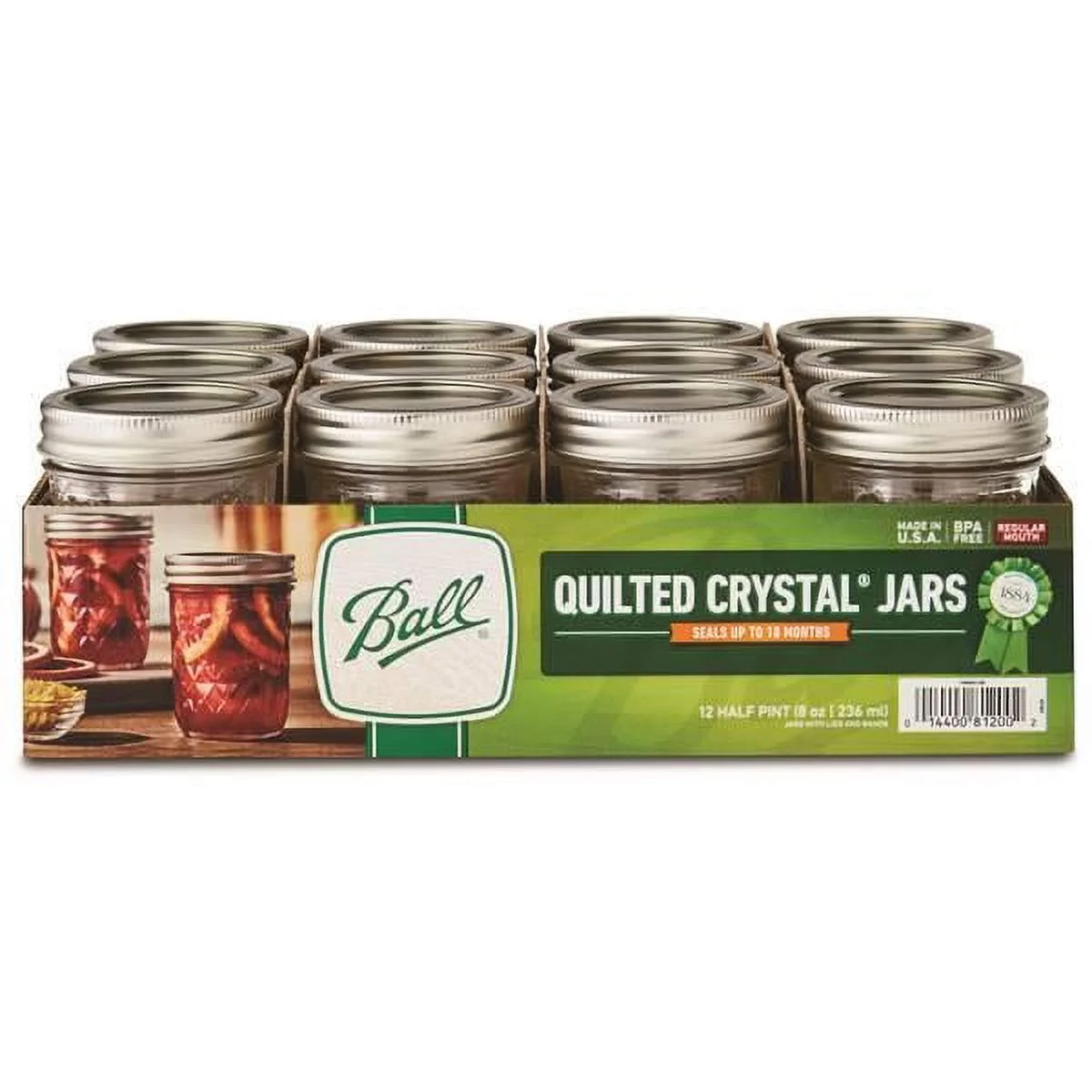 12-Pack Regular Mouth Quilted Crystal 8 oz Mason Jars
