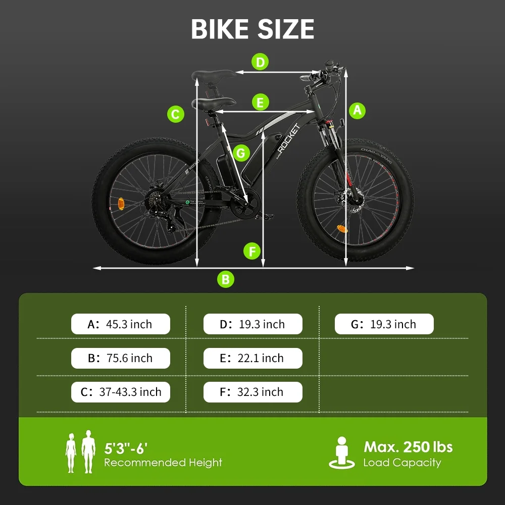 Ecotric 26 Inch Fat Tire Electric Bicycle Powerful 500 W Motor 36 V/12.5 Ah Removable Lithium Battery Beach Snow Shock Absorption Mountain for Adults