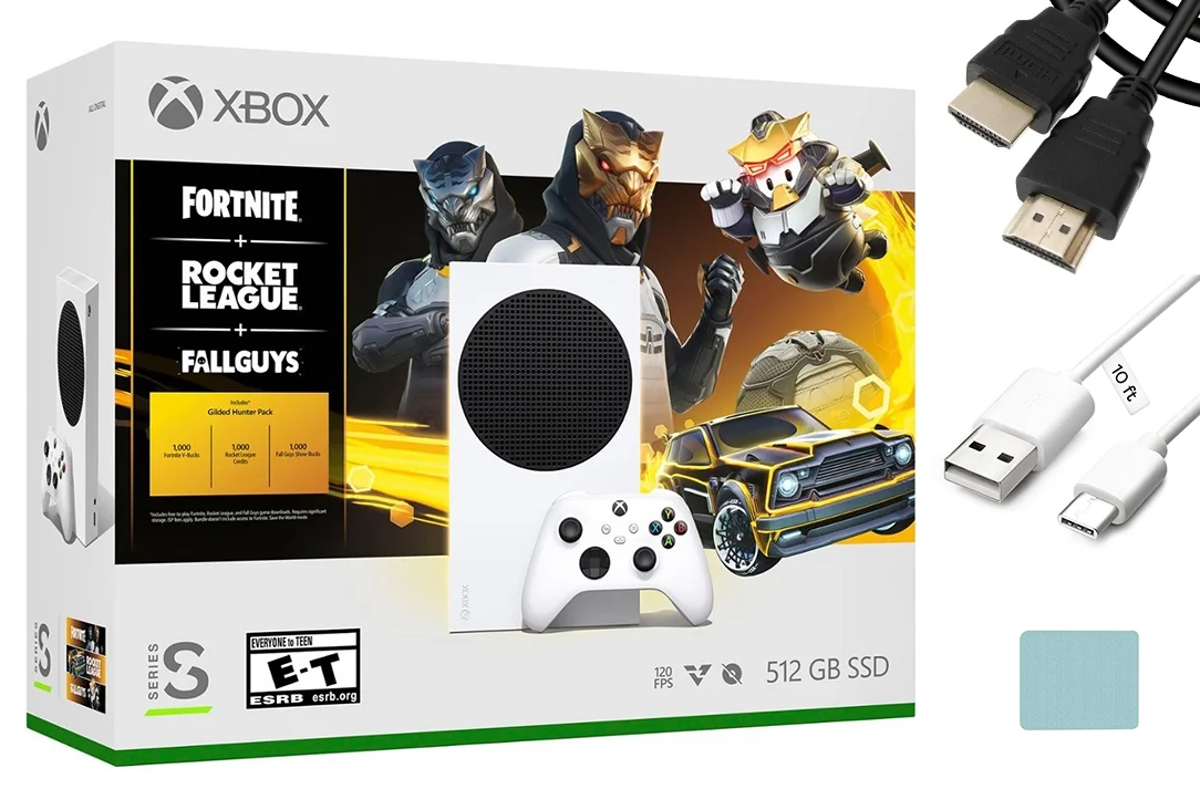 Microsoft Xbox Series S 512GB Console Gilded Hunter(Disc-Free Gaming) Bundle, White + Tigology Accessories
