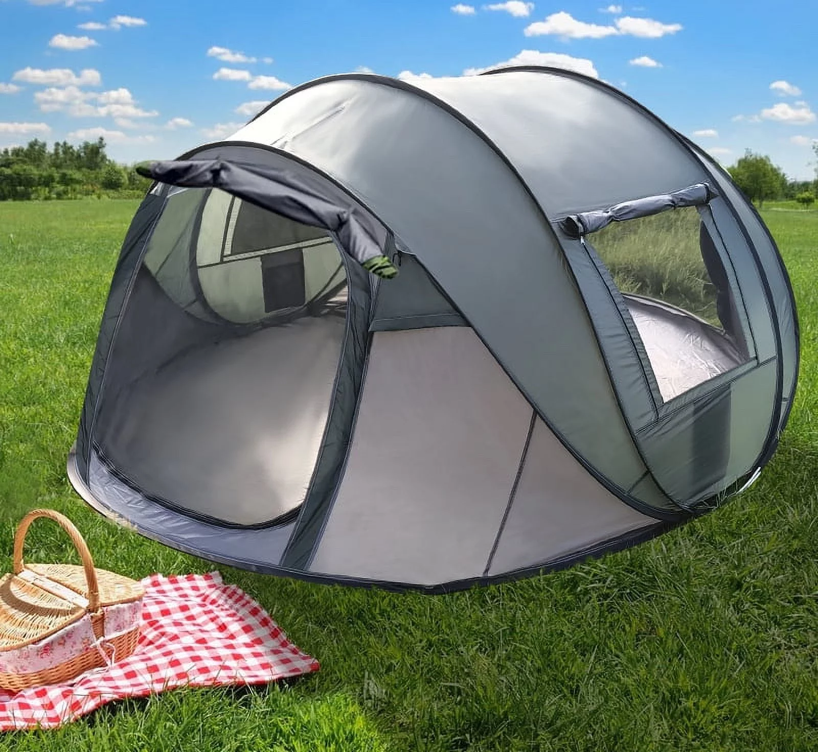 Fiuion Pop Up Tents for Camping  4 Person Tent Waterproof  Camping Tents with Vestibule, Automatic Setup Instant Tent, 2 Doors & Windows, Folding Outdoor Backpacking Tents 2/3/4 People Family Hiking
