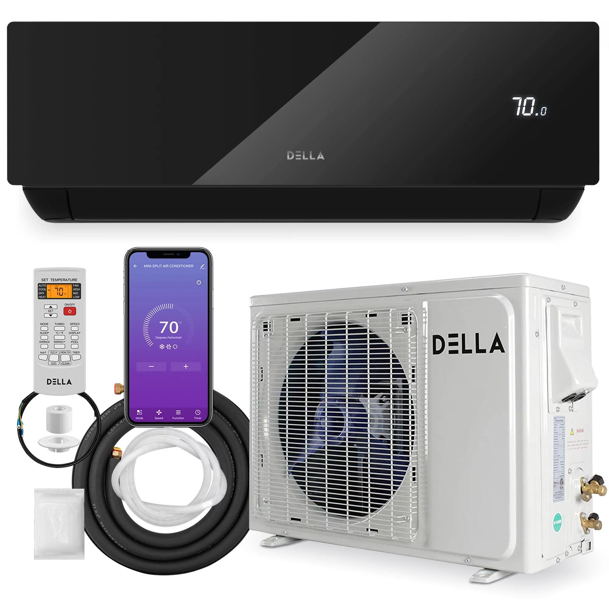 DELLA 12000 BTU Wifi Enabled 17.5 SEER Cools Up to 550 Sq.Ft 208-230V Energy Efficient Mini Split Air Conditioner & Heater Ductless Inverter System, with 1 Ton Heat Pump (JPB Series)