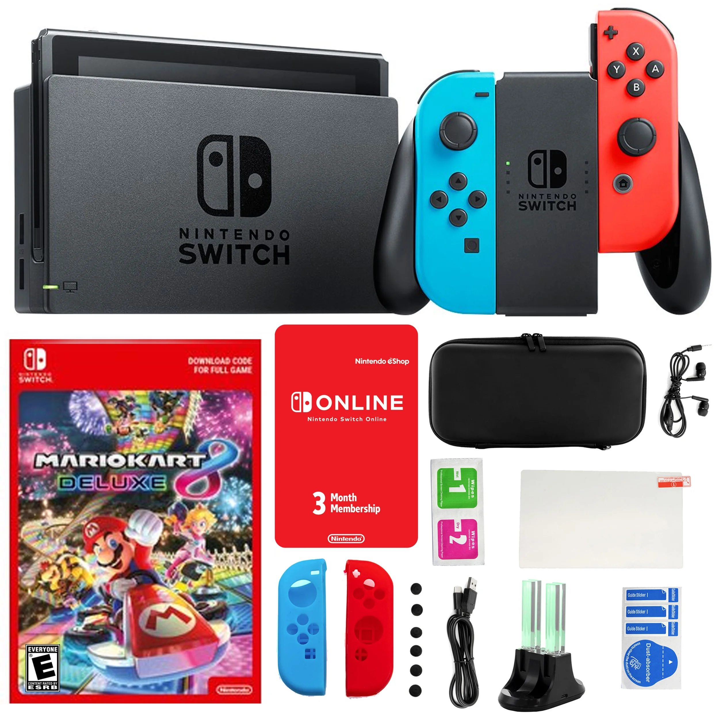 Nintendo Switch Neon Mario Kart 8 Bundle with Accessories