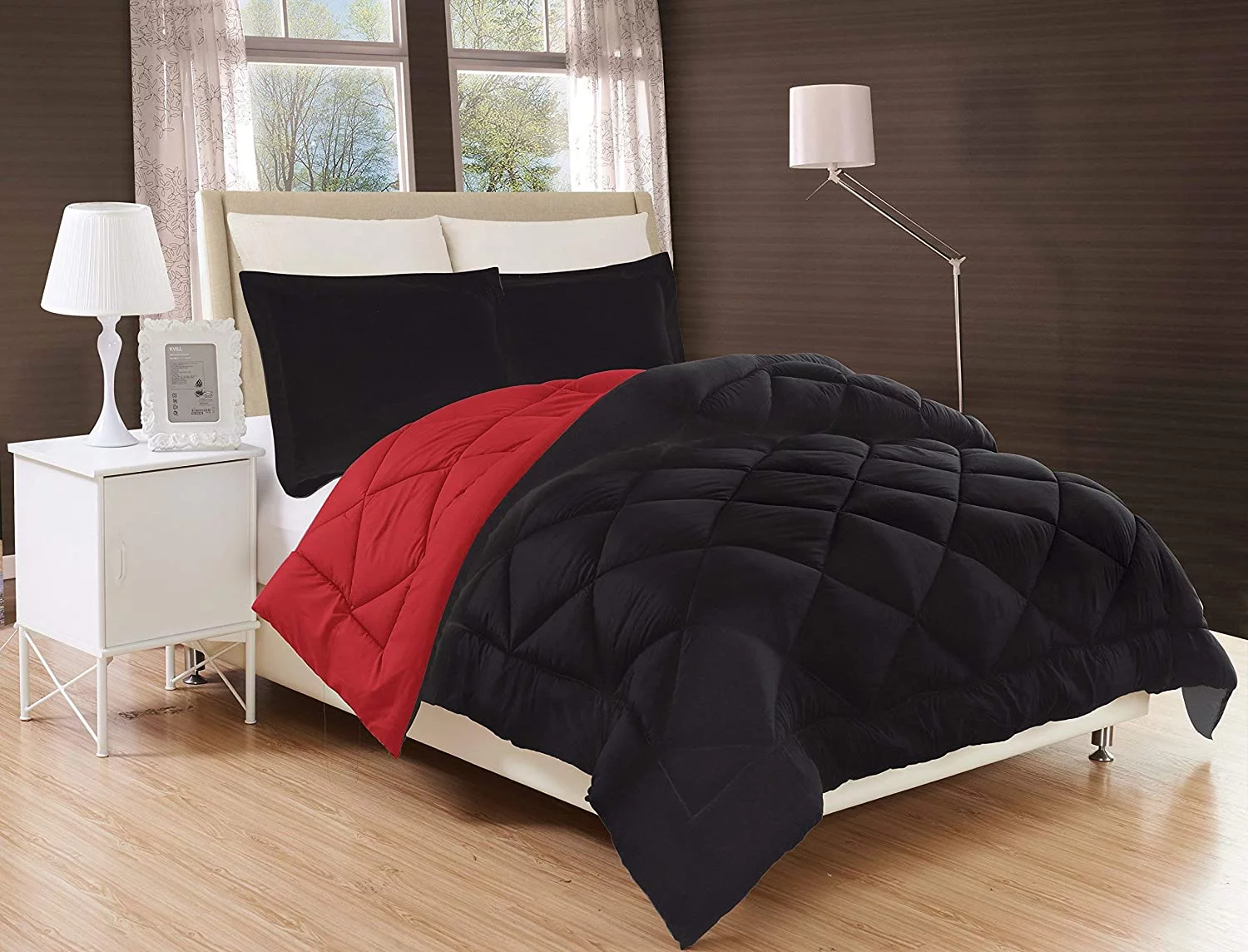 Close Out Deal , High Quality 3pc Comforter Set , King/Cal King, Black/Burgundy