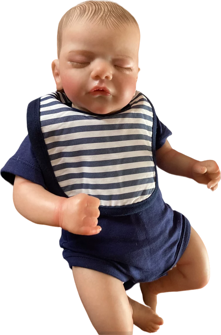 19 inch Soft Vinyl Reborn Baby Lovely Sleeping Boy Doll with Cloth Body, Hand Painted Hair