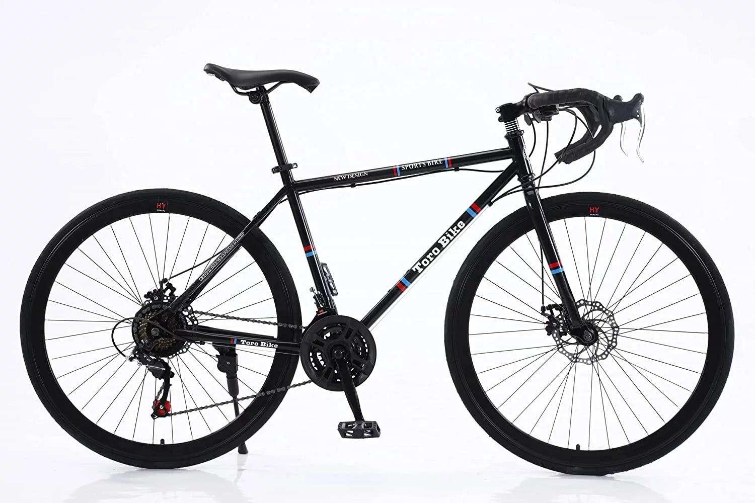 Eactive Mens Road/Highway Bike, 29-Inch Wheels, Aluminum Frame, Twist Shifters, 24-Speed, Front and Rear Disc Brakes (Black)