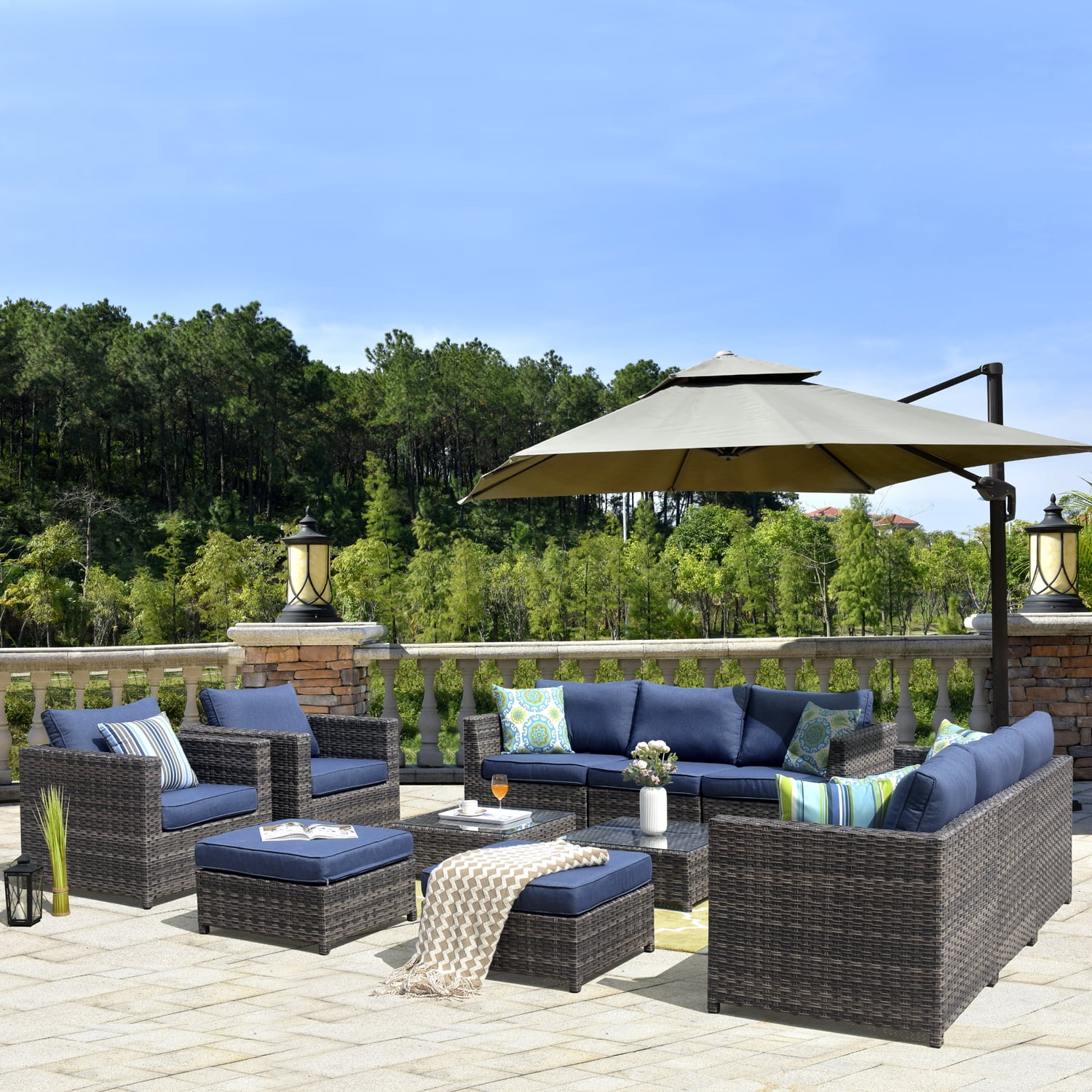 Ovios 12 Pieces Outdoor Patio Furniture Set All-Weather Patio Conversation Set Wicker Outdoor Sofa Aluminum