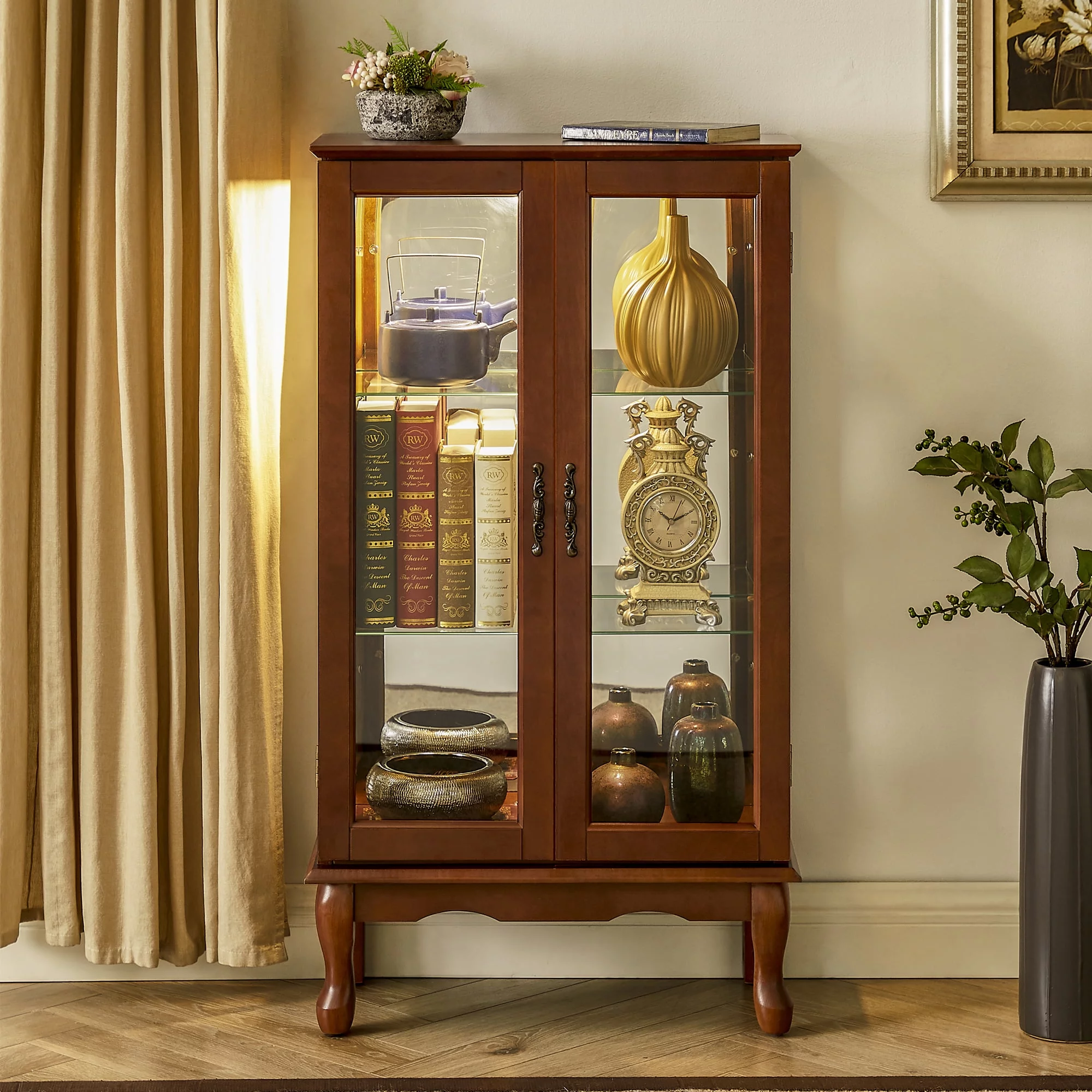 3 Shelf Lighted Curio Cabinet, 43.5