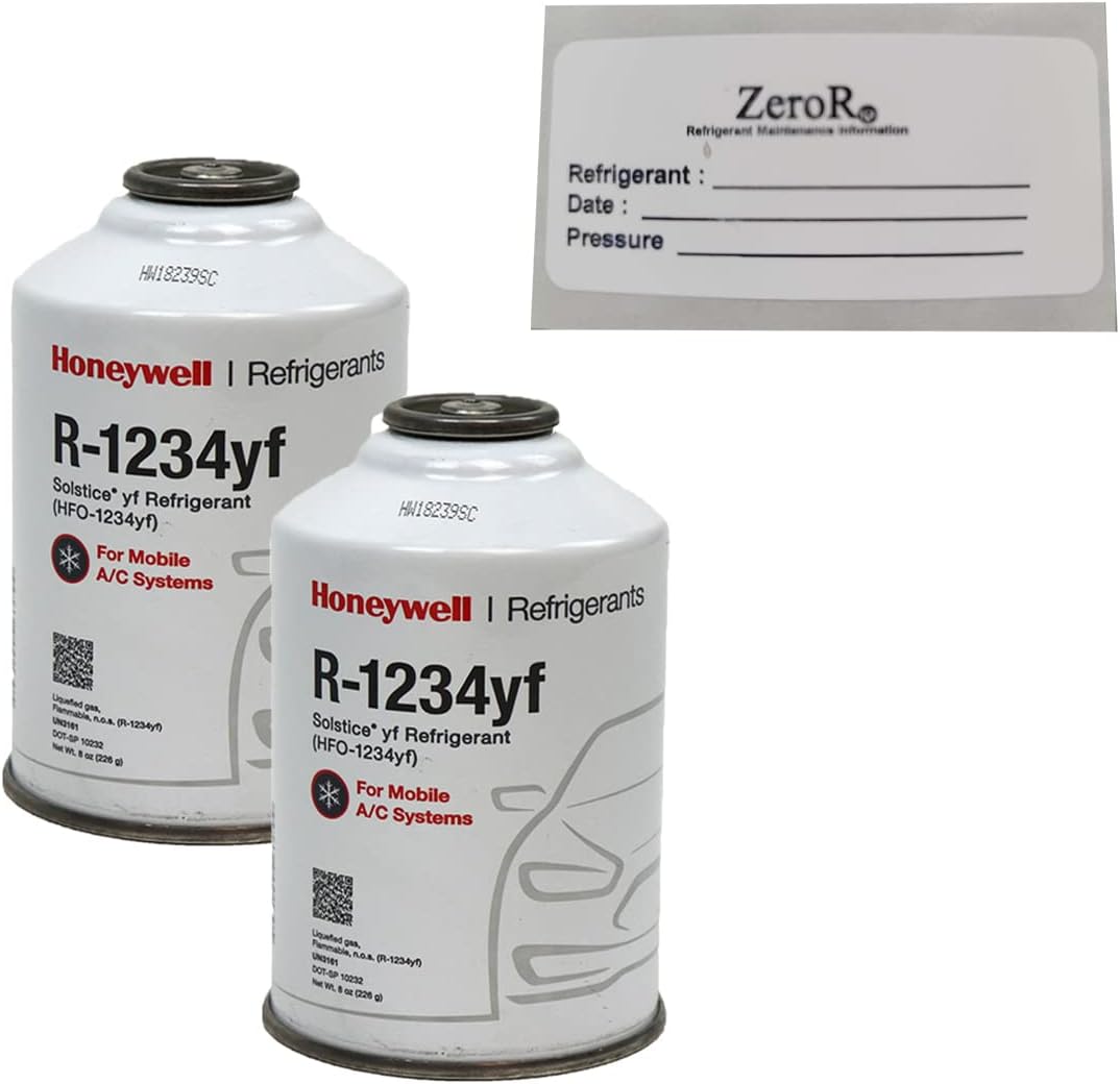 ZeroR® - R1234YF Honeywell self sealing R1234YF Refrigerant Two cans with maintenance Label