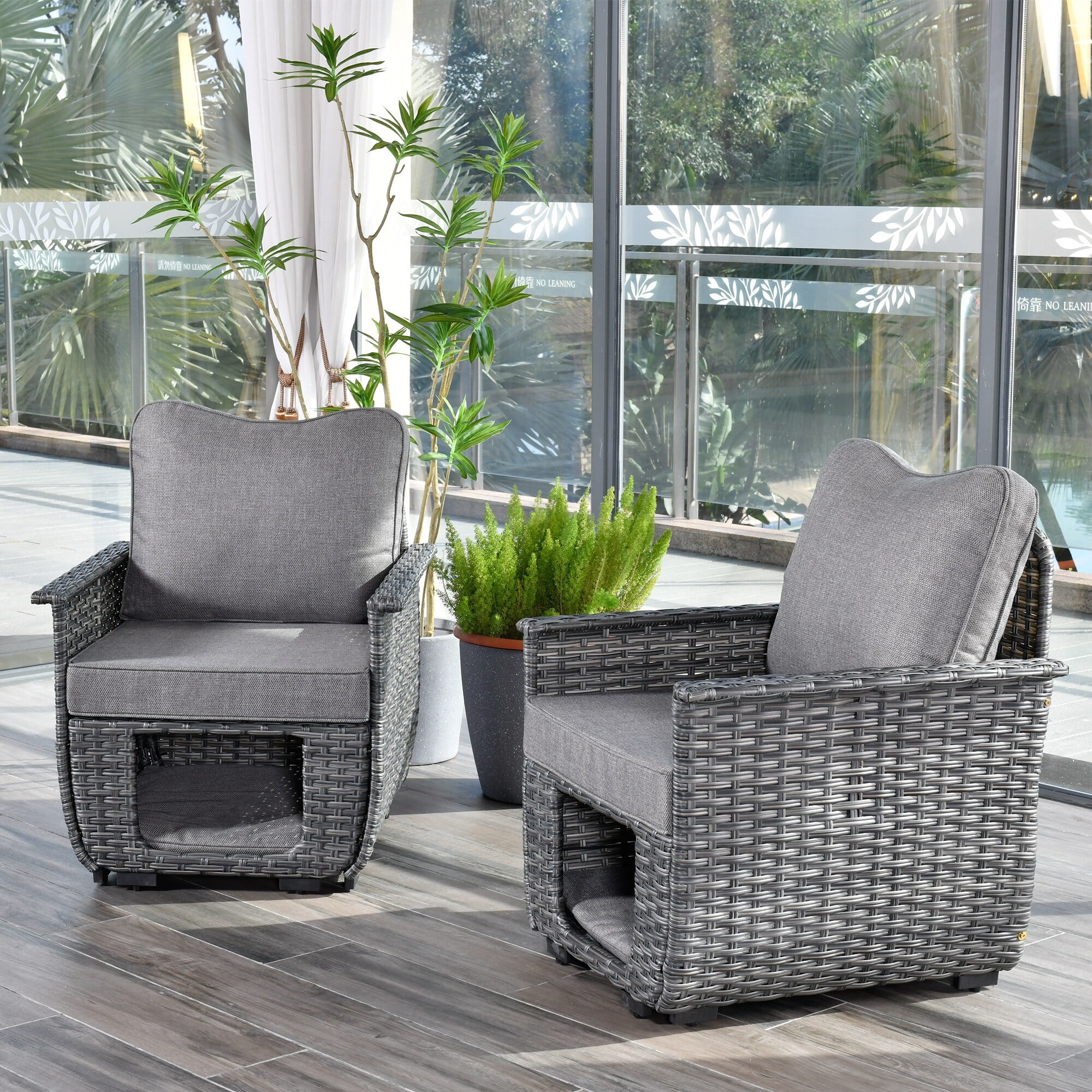 OVIOS  2-piece Patio Pet-Friendly Chair Set Wicker Multi-function Furniture Dark Grey