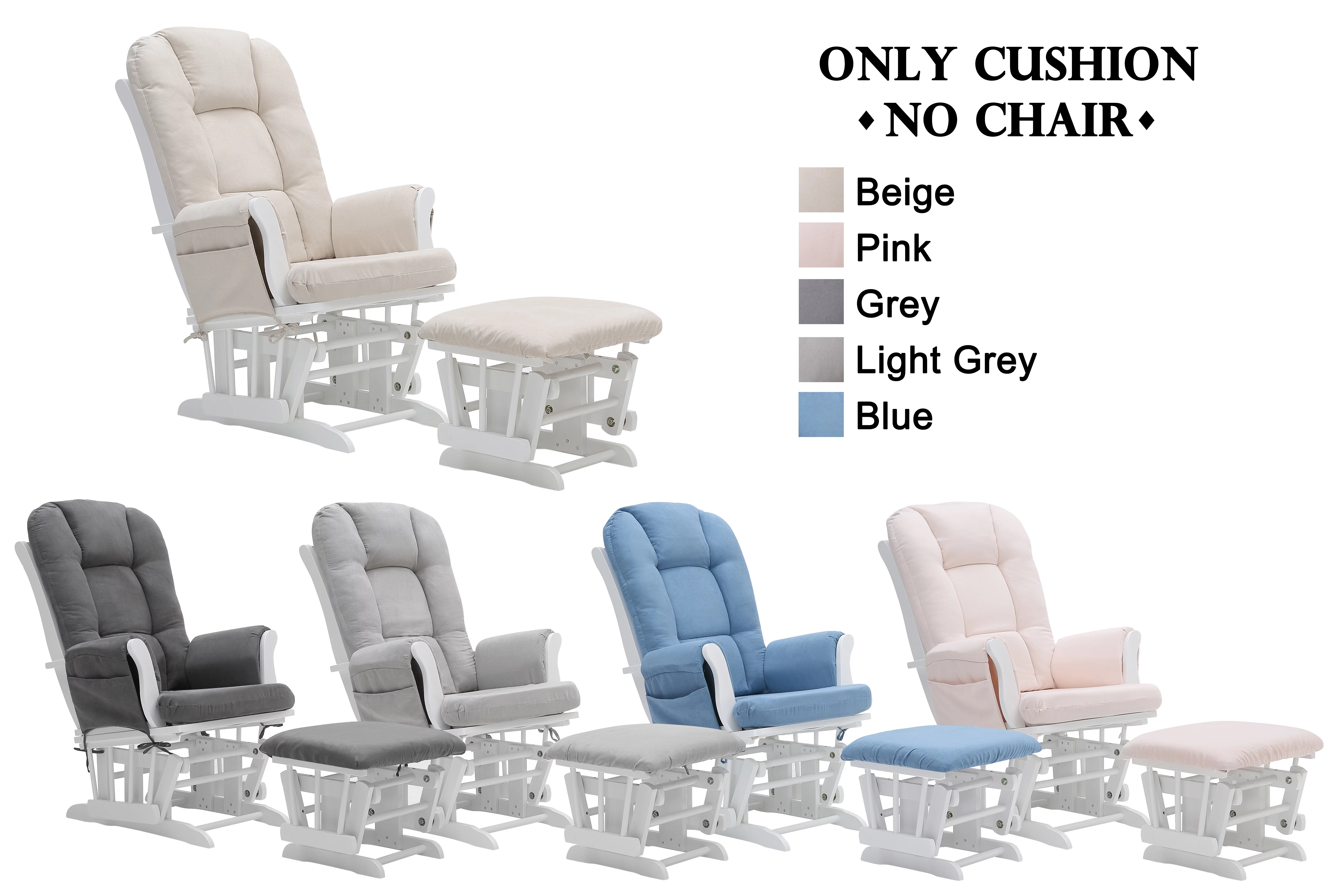 Lyon Replacement Cushions for Glider Rocking Chair, Grey