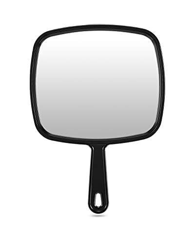 Large Hand Mirror, Salon Barber Hairdressing Handheld Mirror with Handle (Square Black 10.3