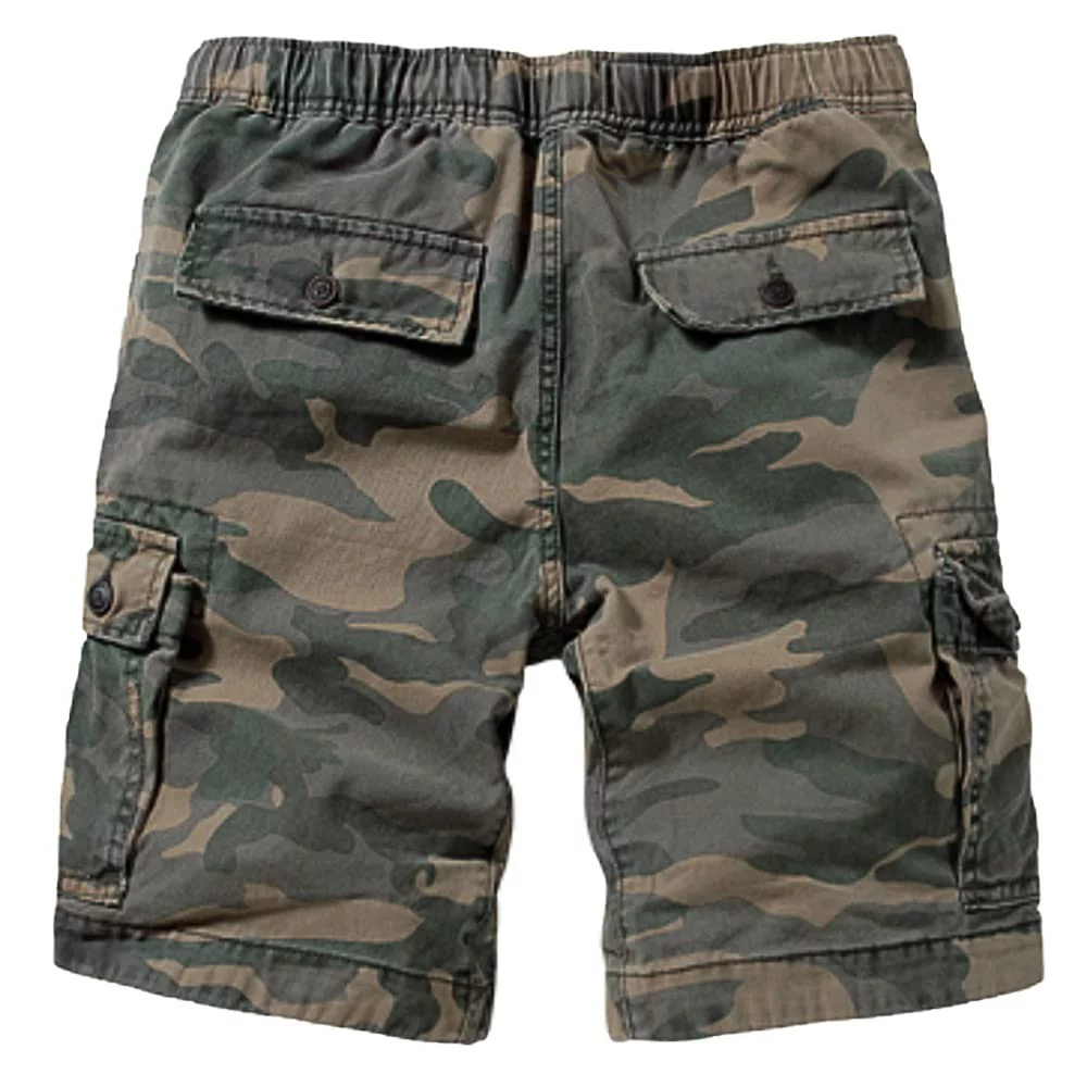 TRGPSG Men's Camo Shorts with 6 Pockets Elastic Waist Cargo Shorts,Khaki Camo 30