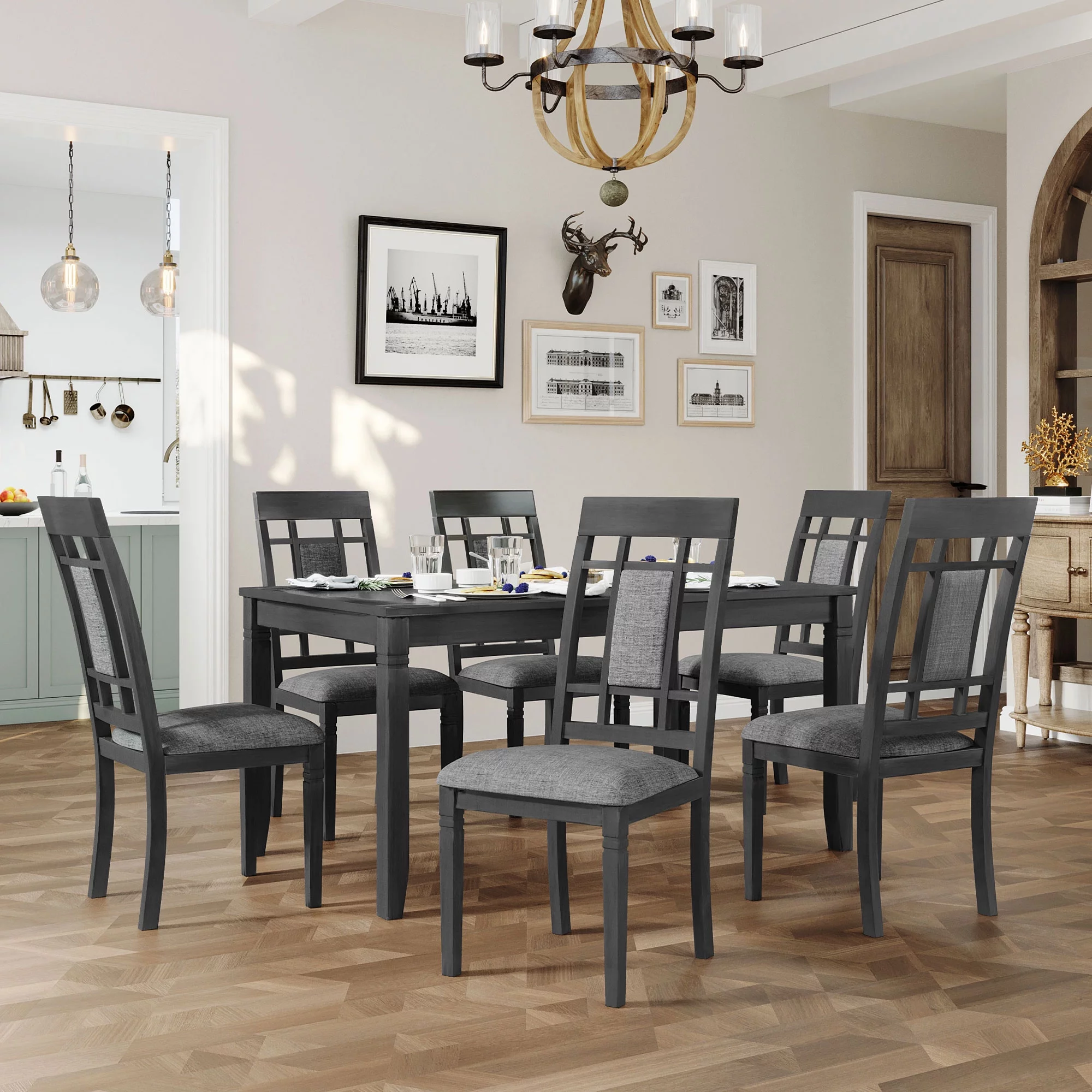EUROCO 7PCS Kitchen Dining Table and Chair Set,60