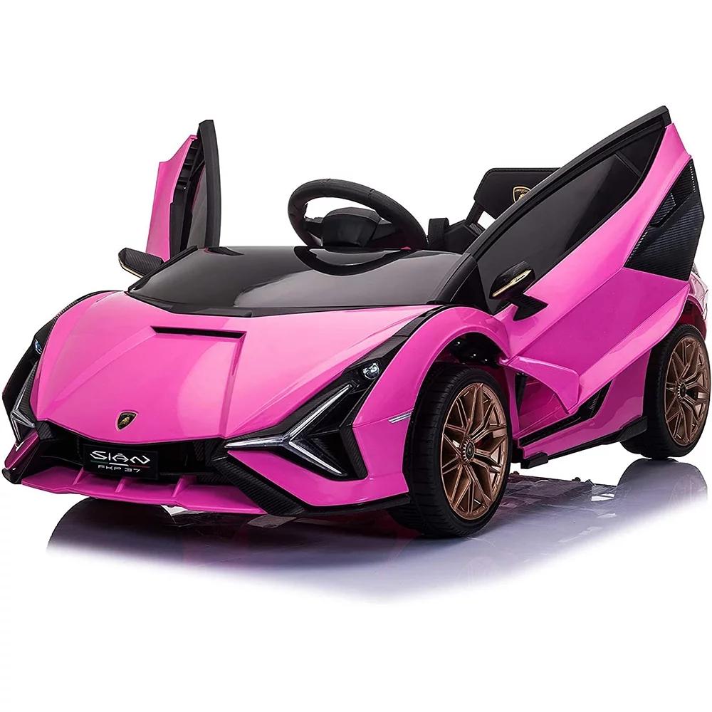 iRerts Ride on Sports Cars with Remote Control, Lamborghini SIAN 12V Electric Car for Kids, Battery Powered Ride on Toys Kids Car with LED Headlights, Horn, Hydraulic Doors, Spring Suspension, Pink
