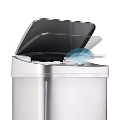 NINESTARS DZT-50-28 Automatic Touchless Motion Sensor Rectangular Trash Can, 13 Gal, Black Trim