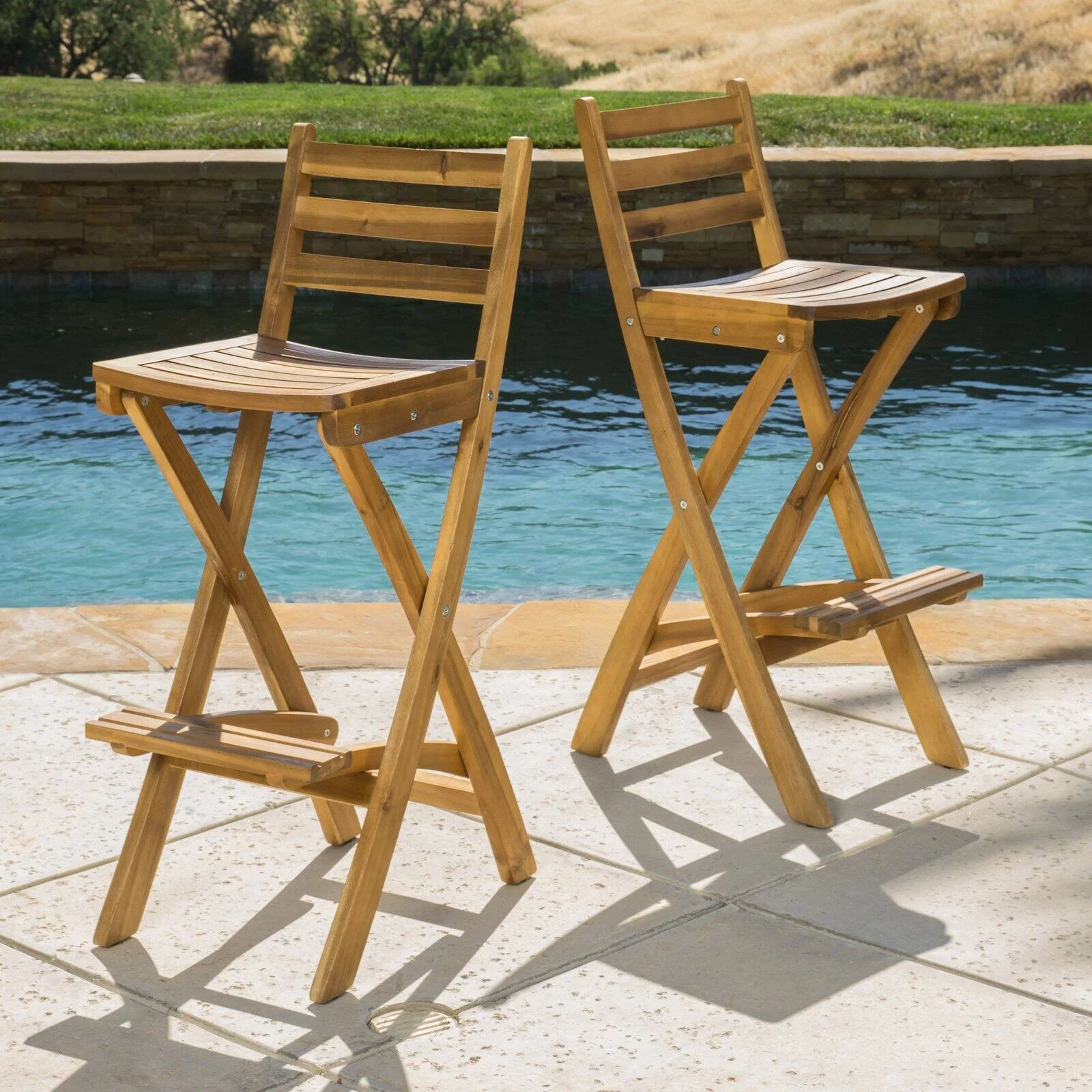 Atlantic 31-Inch Outdoor Folding Wood Bar Stools (Set of 2)