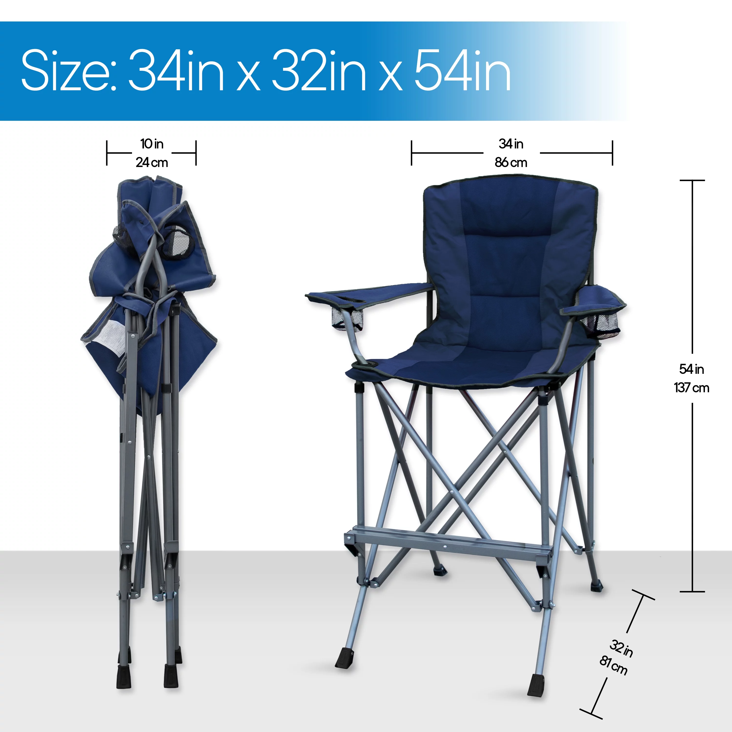 Extra Tall Folding Chair - Bar Height Director Chair for Camping, Home Patio and Sports - Portable and Collapsible with Footrest and Carrying Bag - Up to 300 lbs Weight Capacity (Blue)