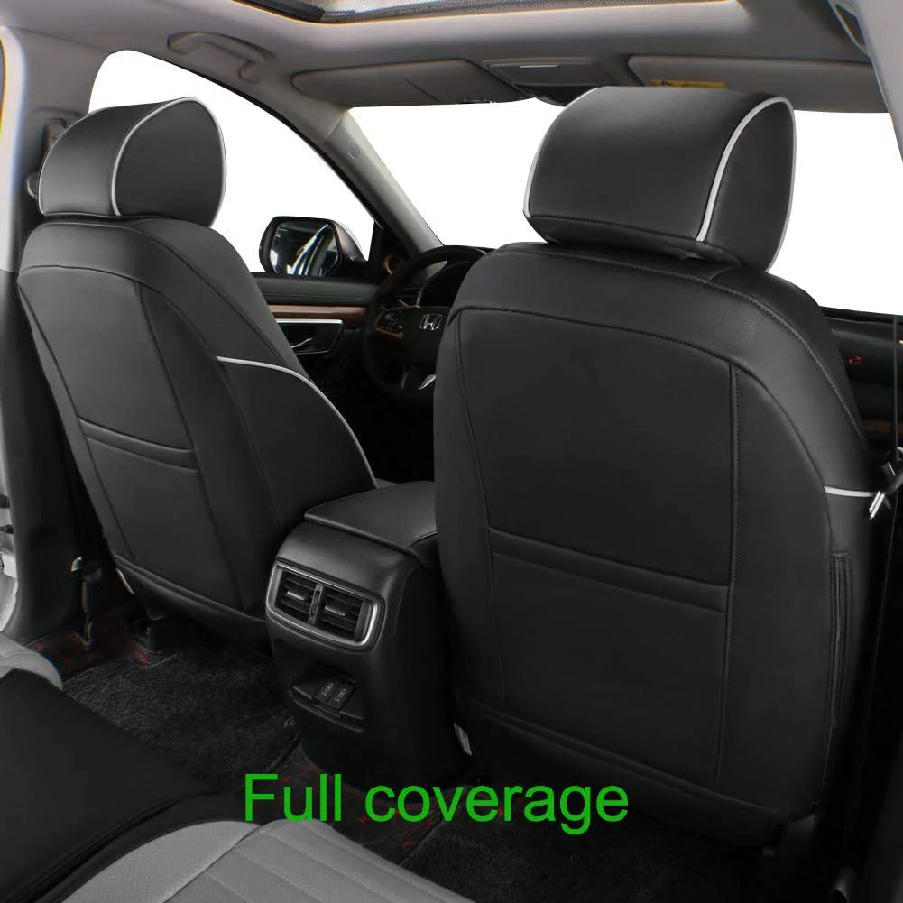 EKR Custom Fit CRV Seat Covers for Select Honda CRV 2015 2016 Full Set Leather Auto Seat Covers Black/Gray
