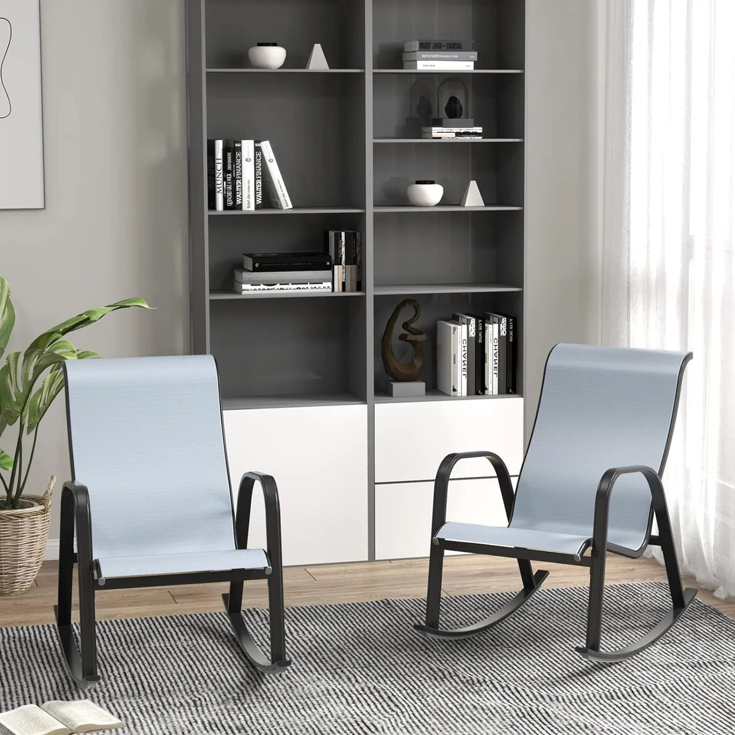 Grand Patio Outdoor Adult Rocking Chair Set of 2 for Porch All-weather Steel Rocker Chair for Patio, Balcony, Garden Deck, Backyard, Blue