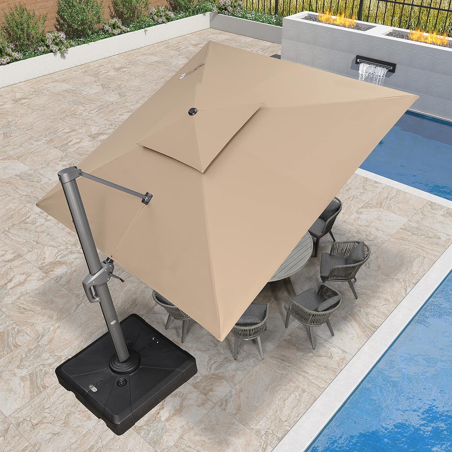 PURPLE LEAF 12FT Cantilever Outdoor Umbrellas Large Patio Umbrella Hanging Double Top Square Offset Umbrella with 360°Rotation Tilting Outdoor Patio, Taupe