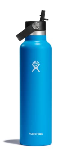 Hydro Flask 24 Oz Stainless Steel Standard Water Mouth Bottle with Flex Straw Cap and Double-Wall Vacuum Insulation