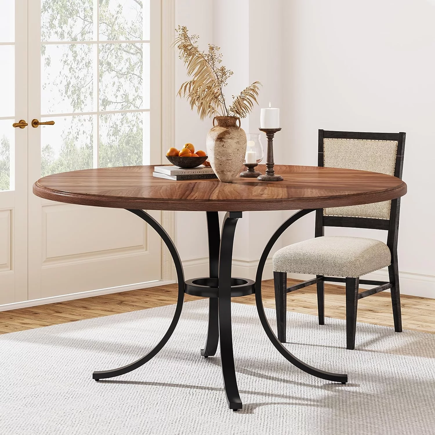 Tribesigns Round Dining Table for 4-6 People, Farmhouse Kitchen Dining Room Table