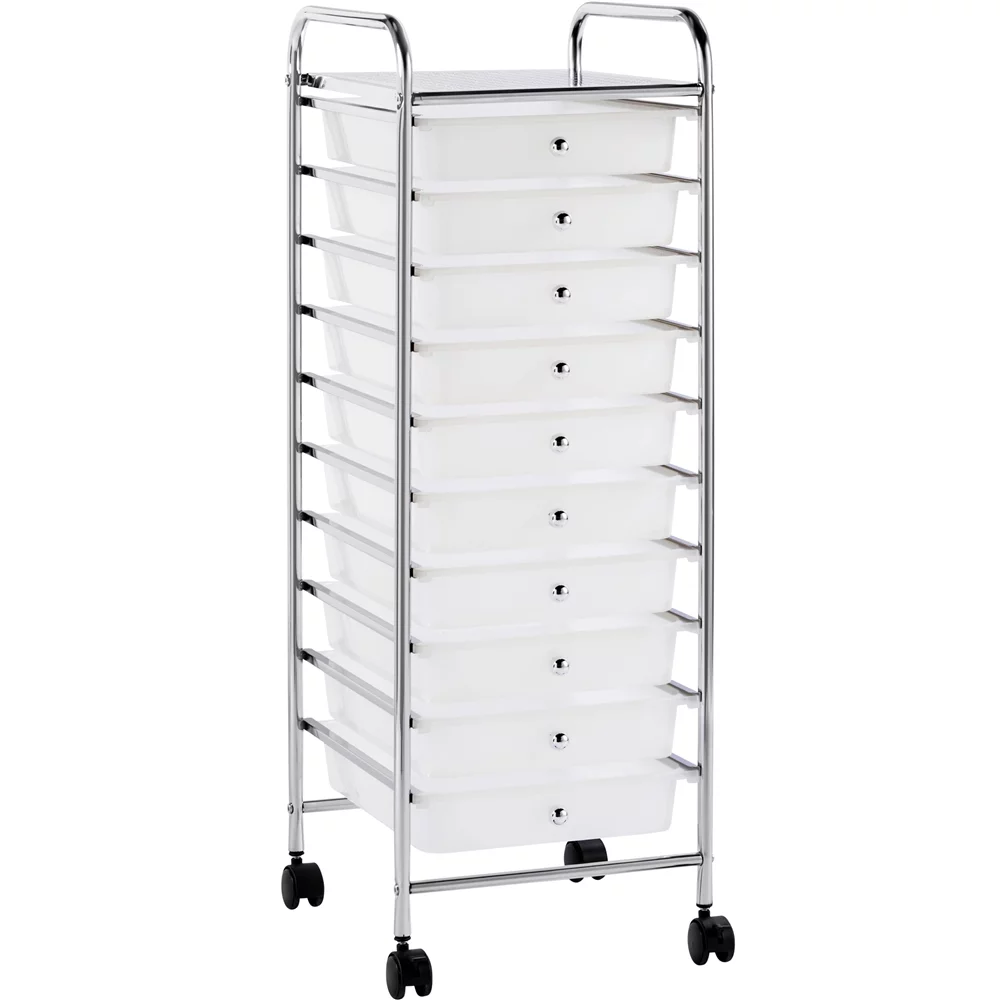 SmileMart 10 Drawer Rolling Storage Cart Organizer with Lockable Wheels, White