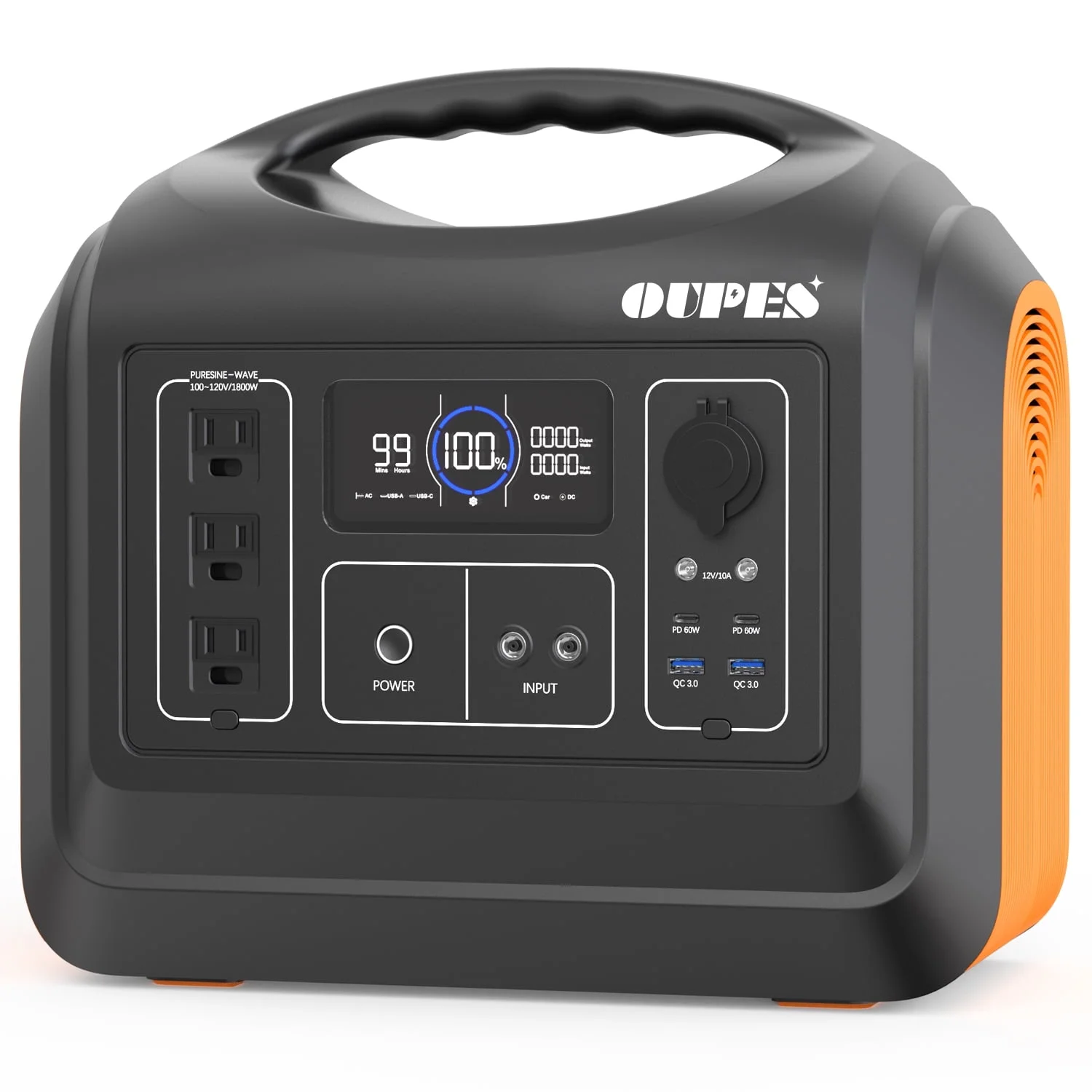 OUPES 1800W Portable Power Station, Solar Generator 1488Wh (465000 mAh) LiFePO4 Battery Backup with 3 AC Outlets (4000W Peak), 4000+ Cycle for Home Use, Camping