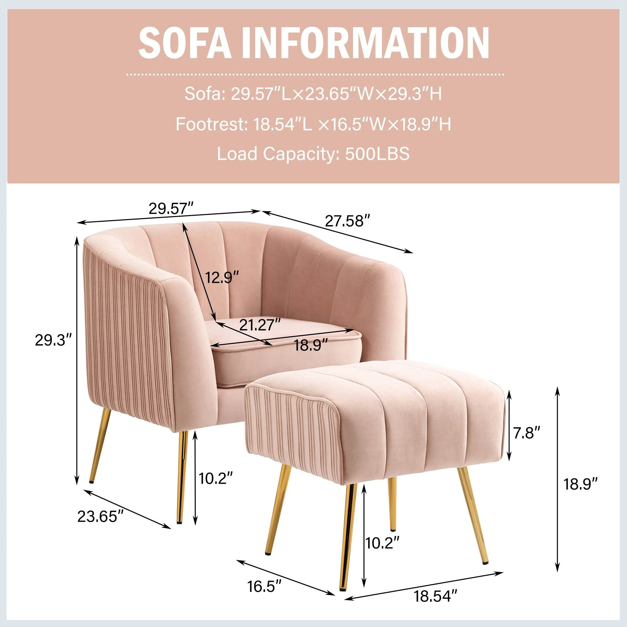 Jerry Velvet Armchair with Ottoman Set Accent Living Room Chair Pink