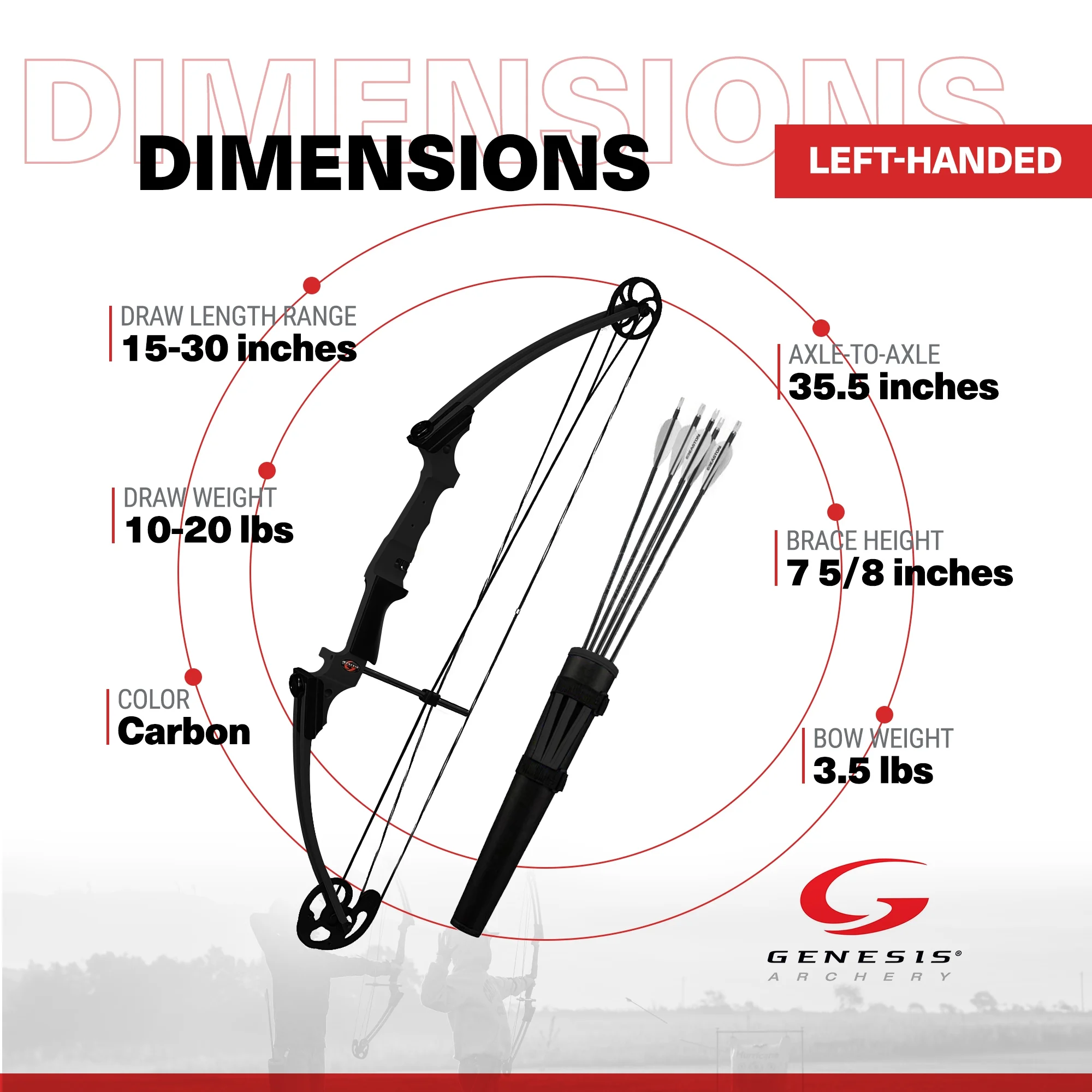 Genesis Original Archery Compound Bow Adjustable Size,Left Hand,Carbon