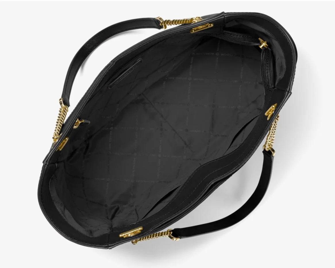 Michael Kors Jet Set Travel Large Top Zip Chain Tote Black Saffiano Leather