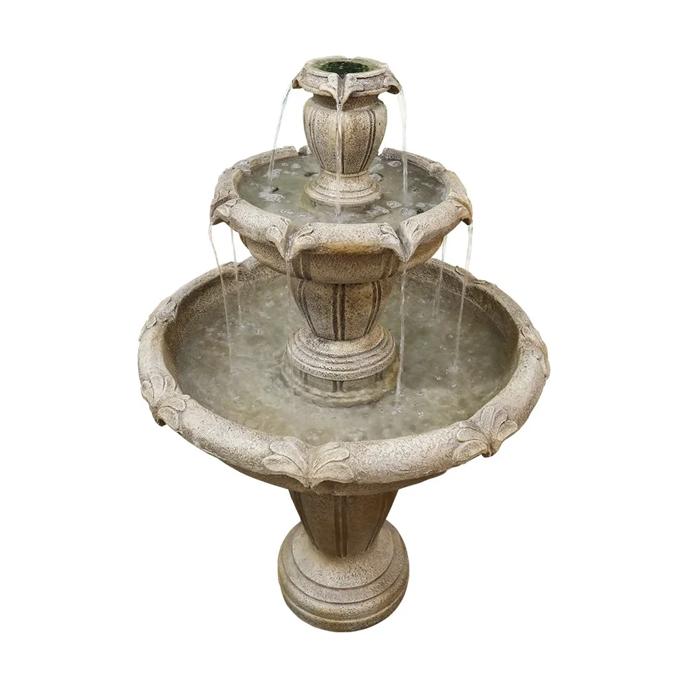 48-Inch Tall Outdoor Decorative 3-Tiered Concrete Relaxation Fountain